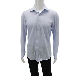 BOSS Mens Slim Fit Button Down Shirt Blue White Cotton Size 15.5